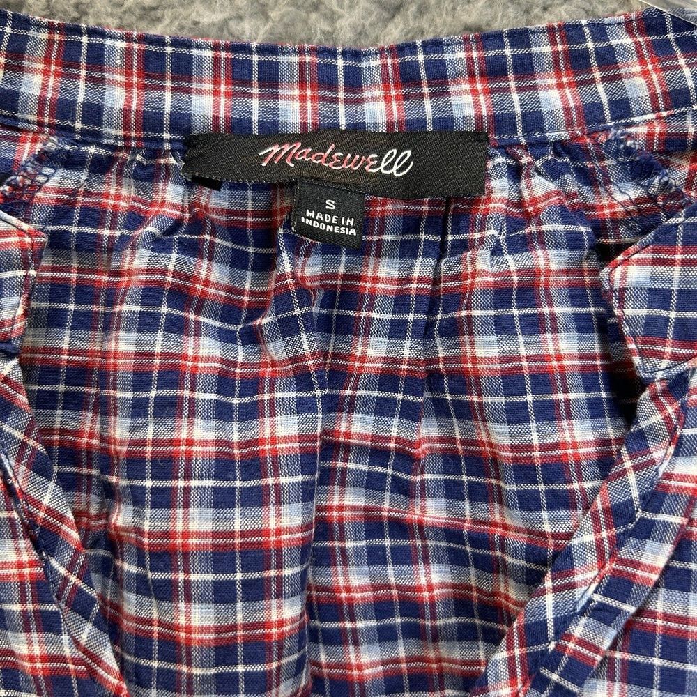 Madewell Shirt Womens Small Whitby Plaid Tie Sleeve Popover Top Peasant - Picture 4 of 8
